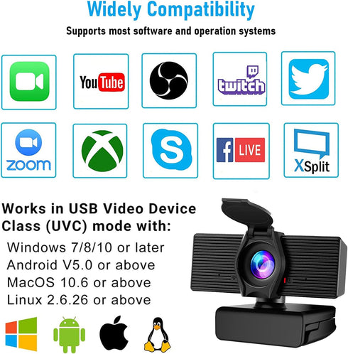 LITEPRO 1080P Webcam with Microphone & Privacy Cover, HD Web Computer Camera, USB Plug and Play Laptop PC Desktop