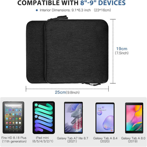 TiMOVO Tablet Sleeve Case for 8-9 Inch Devices, Black Pouch Bag for iPad Mini 6, Galaxy Tab A7 Lite, Fire HD 8 & More