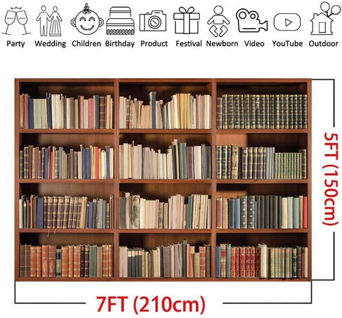 LYWYGG 7X5FT CP-49 Bookshelf Backdrop Vintage Bookcase Magic Books Grunge Ancient Library Vinyl Photography Background