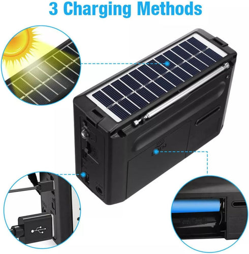 ikaufen MP3 Solar Portable FM/AM SW Radio Digital Bluetooth Speaker Player Rechargeable Comes with a Flashlight