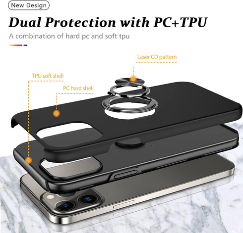 PELEPUES Shockproof Case for iPhone 13 Pro Max, Military Grade Cover with Embedded Finger Ring