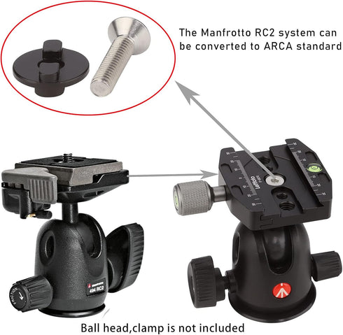Leftfoto Adapter Converter for Manfrotto RC2 to Arca Swiss Tripod Head, Female Male Clamp Replacement for 484, 486,