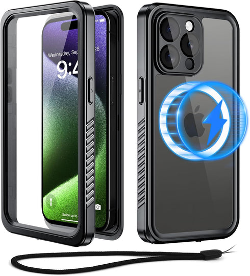Beeasy Waterproof Case for iPhone 15 Pro, 360 Degree Outdoor Protective with Screen Protector, Black 6.1"