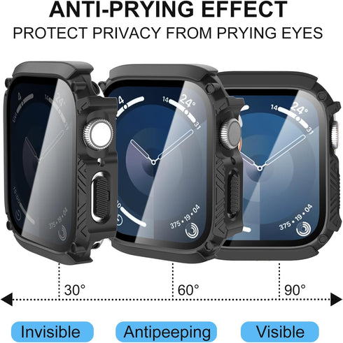 2-Pack Waterproof Case for Apple Watch Series 9 8 7, Ultra-Thin Tempered Glass Screen Protector for 45mm, Black