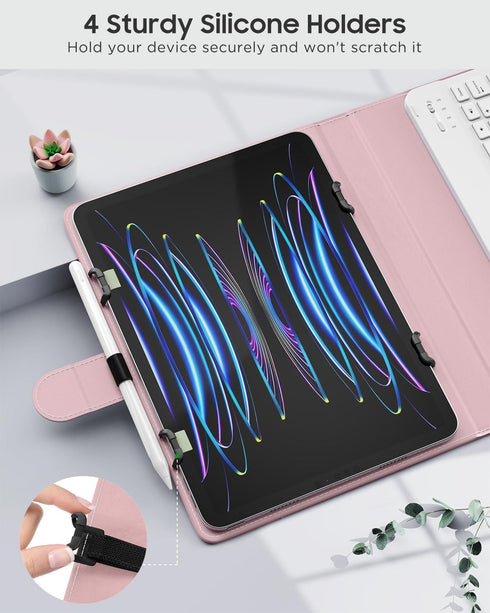 MoKo Universal Tablet Case with Keyboard for 9", 9.7", 10.1", 10.2", 10.4", 10.5", 10.9", 11" Tablets, Pink