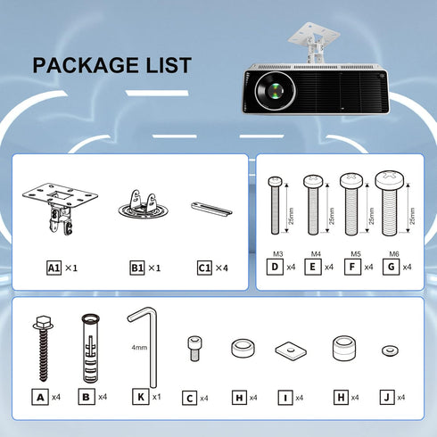 XINLEI Universal Projector Ceiling Mount, Low Profile with Retractable Arms and Multiple Adjustment Function, PR14W