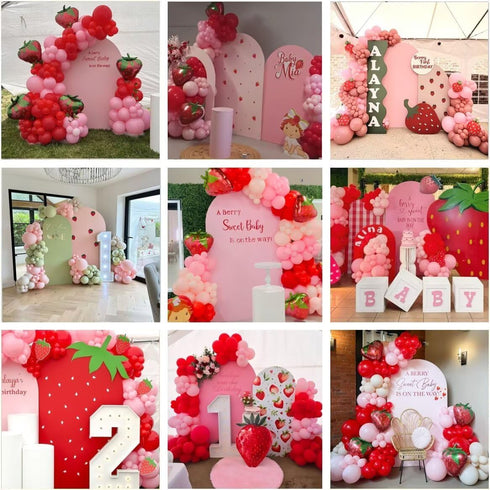 KONPON A Berry Sweet Baby is ON The Way! Pink Arched Backdrop Cover Strawberry Theme Stretchy Arched Stand Covers