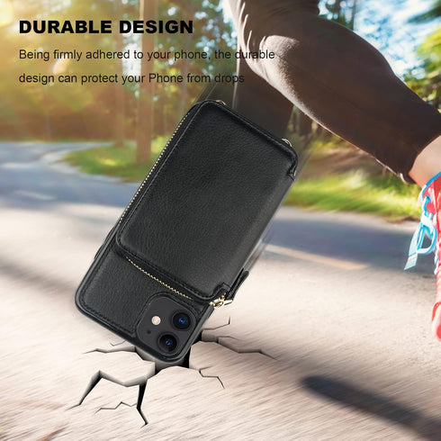 Bocasal RFID Blocking Wallet Case for iPhone 11 - Black, Adjustable Crossbody Zipper Purse Case with Detachable Wrist