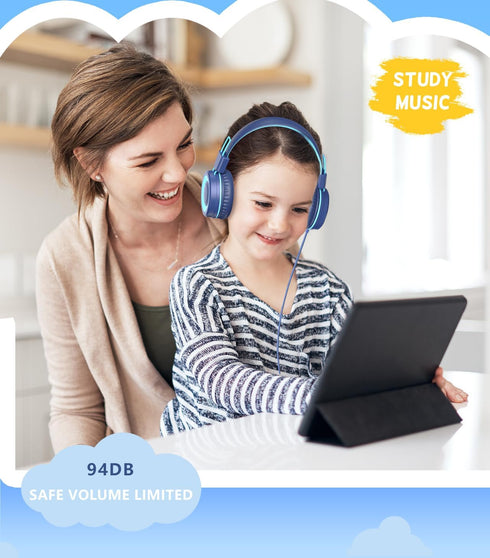 Upgrade USB Type C Kids Headphone for School, Foldable Lightweight On-Ear Headphones, 94dB Safe Volume Limited, HD