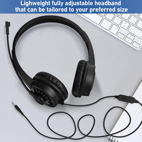 Wired Headset with Microphone for PC Laptop, 3.5mm Jack Headset with Clear Chat Mic (Black, 1 Pack)