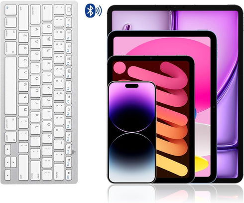 OMOTON Bluetooth Keyboard for iPad 10th Generation, 10.2 (9th/8th/7th), Pro 13/12.9/11, Air 13/11, Mini, White