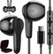 USB C Headphones for Samsung S24 Ultra S23 Fe S22+, Type C Earphones with Microphone, HiFi Stereo Volume Control, Wired