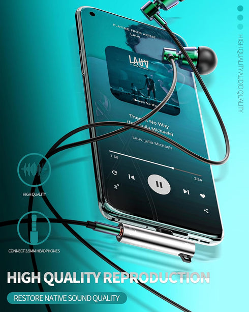 USB-C to 3.5mm Audio Adapter 2 in 1 DAC Charger Dongle Type C Headphone Jack Aux Splitter for Samsung Galaxy/iPhone