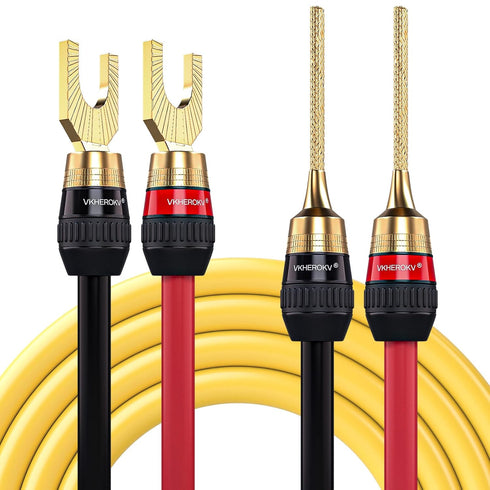 KK Cable YM-2C 10 Gauge Speaker Wire, 1 Pair Set with 24k Gold Plated Copper Connectors, 3M