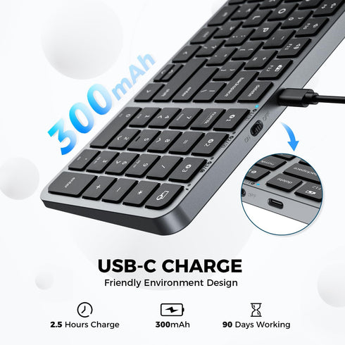 iClever Bluetooth Keyboard, Wireless Keyboard with Numeric Keypad, Multi-Device Rechargeable, Stable Connection,