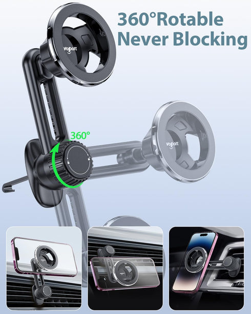 volport Magnetic Phone Holder for Car Vent, Non Blocking Car Phone Holder for iPhone MagSafe, Strong Magnet Mount