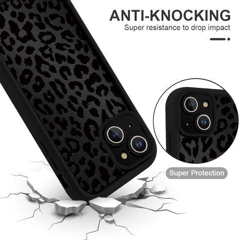 lioscre 13 6.1", Cute Cheetah Print Phone Case for iPhone Case Aesthetic Luxury Black Leopard Pattern Design Cover