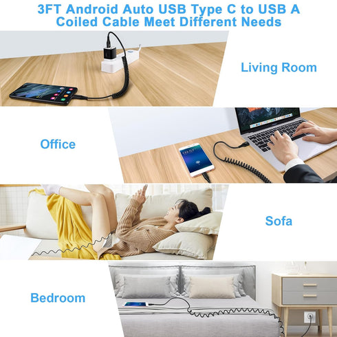USB to USB C Cable for Samsung Galaxy A15 5G, S24 Ultra, A55, A14, iPhone 15 Pro Max, Google Pixel, 3FT