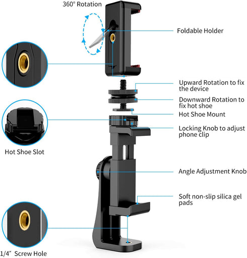 Owine Universal Dual Cell Phone Tripod Mount Adapter - Premium Smartphone Clamp for All Smartphones