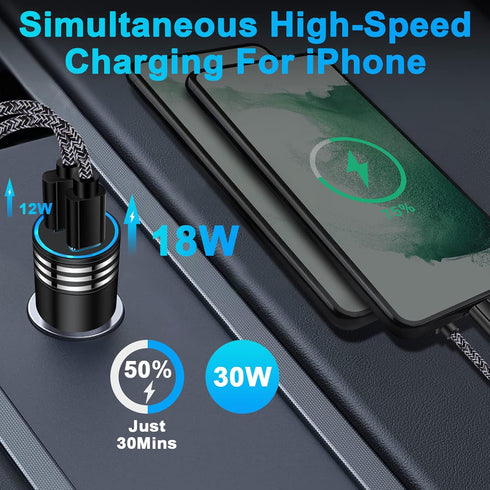 30W Fast iPhone Car Charger Type C Cigarette Lighter Adapter Car Plug with 3FT USB C to USB C Fast Charging Cable for iPhone 15/15 Pro/15 Pro Max/15 Plus,Samsung Galaxy S24 S23 S22,Google Pixel 8 Pro