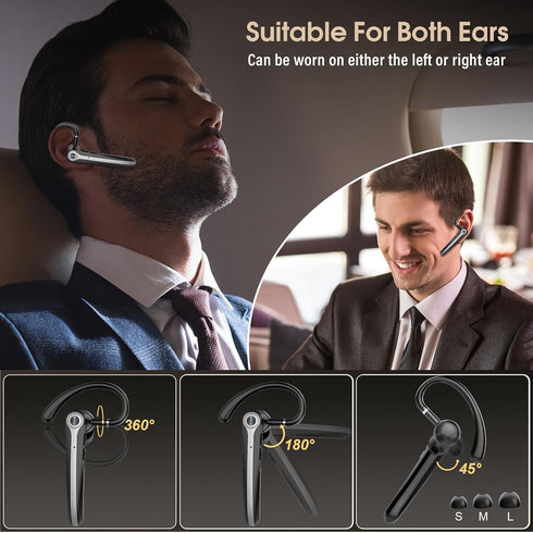 Headset, 120Hrs IPX7, V5.4 Atheewon Bluetooth Wireless Bluetooth Earpiece with ENC Noise Canceling Mic, Talk Single-Ear