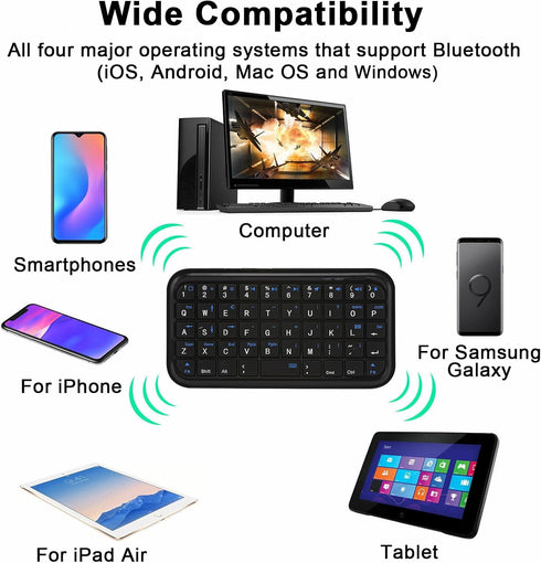 Wireless Bluetooth Keyboard, Ultra Slim Silent Mini Rechargeable Portable Pocket Keyboard, Travel Size Handheld 49 Keys