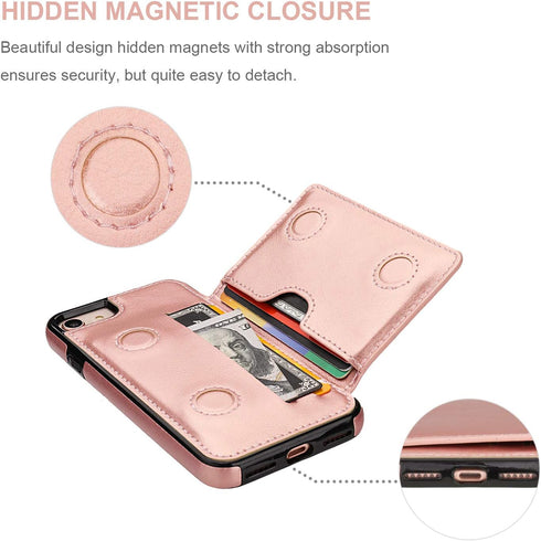 KIHUWEY Wallet Case for iPhone SE, iPhone 7/8, Premium Leather, Shockproof Cover, Rose Gold