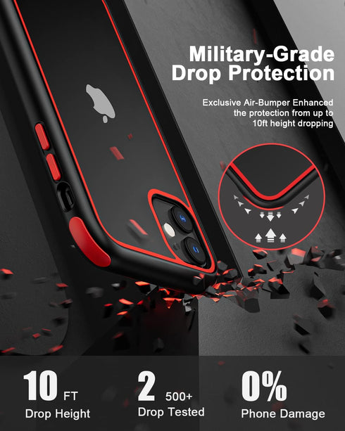 Crystal Clear Case for iPhone 11, Black/Red, with Multicolor Protective Shockproof Bumpers, Anti Scratch Transparent