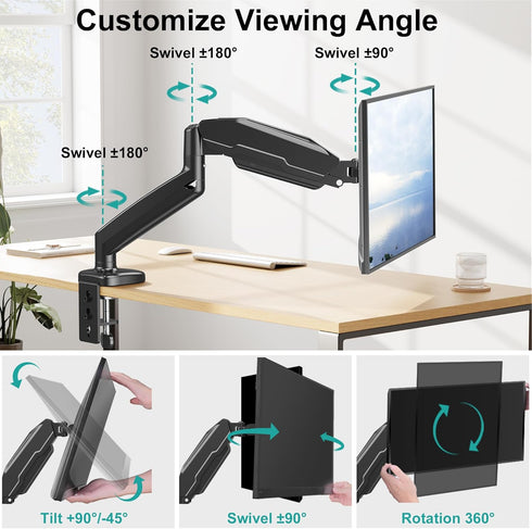 MOUNT PRO Single Monitor Desk Mount - Articulating Gas Spring Arm for 13 to 32 Inch LCD Monitors