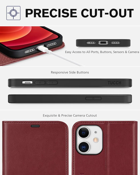 TUCCH 12 12/12 5G, Wallet Case for iPhone Pro, RFID Blocking Card Slot TPU Interior Protective Case, Magnetic Folio