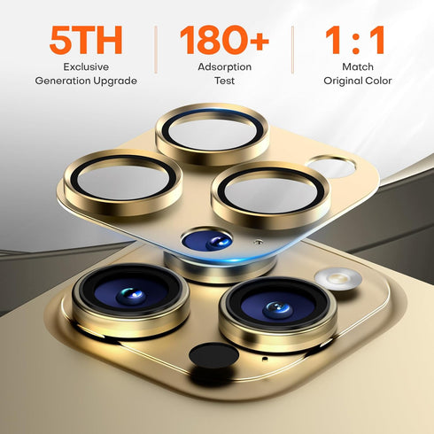 2 Pack Gold Camera Lens Protector for iPhone 15 Pro Max/Pro & 14 Pro Max/Pro, Aluminum Alloy Sapphire Glass, Anti-Drop.