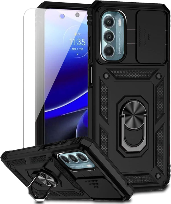 Shop the Black Moto G Stylus 5G 2022 Case: Military Grade, Slide Camera Cover, HD Screen Protector, Kickstand &