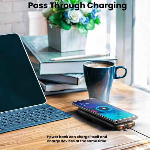 TECHSMARTER 15W Wireless Portable Charger, 10,000mAh Battery Pack, 20W USB-C, Anti-Slip Suction Cups, for iPhone