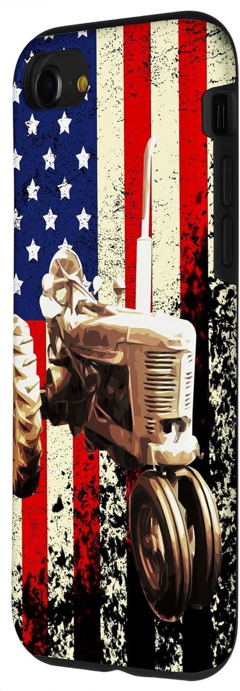 iPhone SE (2020) / 7 / 8 Tractor US American Flag Vintage Patriotic Farm Farmer Gift Case