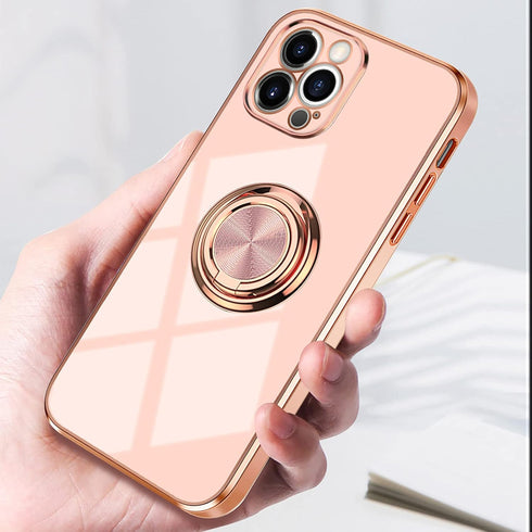 Omorro Rose Gold iPhone 13 Pro Case - Kickstand Ring Holder with 360 Rotation, Slim Luxury Girly Case