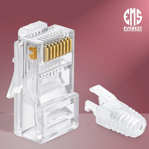 Everest Media Solutions RJ45 Cat6 Pass Through Connectors and Strain Relief Boots, Pack of 100, EZ to Crimp Modular Plug