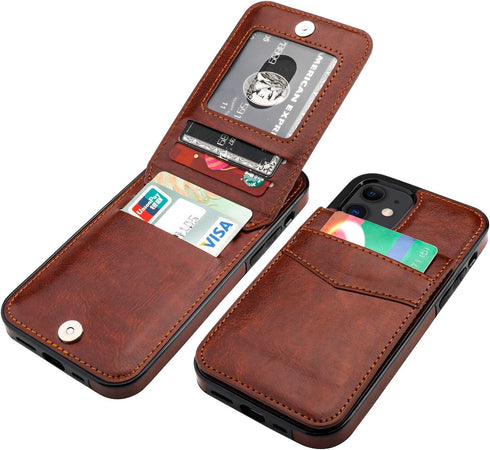 KIHUWEY Wallet Case for iPhone 12 / 12 Pro with Credit Card Holder, Premium Leather, Magnetic Clasp, Heavy Duty Cover