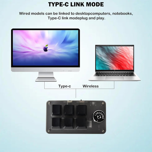 Macro Pad Macro Keyboard Programmable Keypad, Customized 6-Key Mini Mechanical Gaming Keyboard, One Handed Keyboard BT