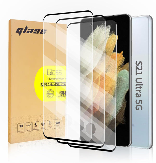 3 Pack Curved Tempered Glass Screen Protector for Samsung Galaxy S21 Ultra 5G (6.8 inch) - HD Clear, Fingerprint ID