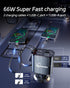 Retractable Car Charger, 66W Super Fast USB Charger with Dual Type-C Cables and 2 USB Ports for iPhone and Samsung