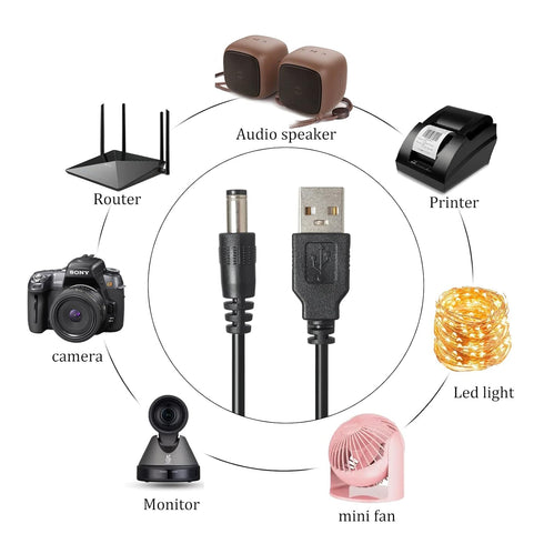 USB to DC Power Charging Cable with 12pcs DC Barrel Jack Universal Laptop Power Adapter Tips, USB 2.0 to DC