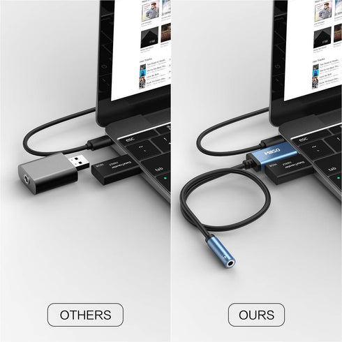 MillSO USB to 3.5mm Audio Jack Adapter, Sapphire Blue TRRS USB to AUX Audio Jack, External Stereo Sound Card for
