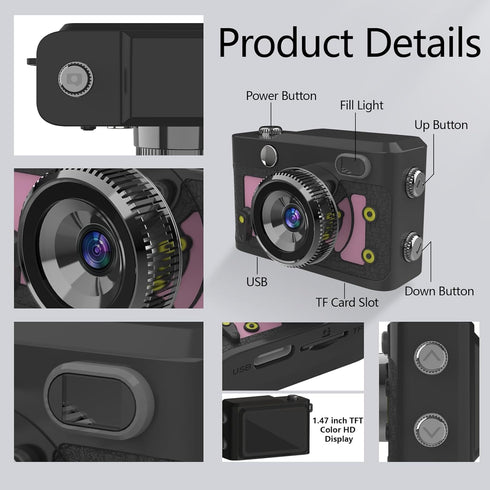 MGW Star 64GB, 1080P 120 Mini Keychain Camera Mini Retro Photo Video Camera, Minute Battery Life Portable Tiny Digital