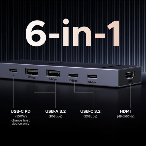 UGREEN 6 1 10Gbps 4K 60Hz 100W Revodok Pro USB-C Hub in HDMI, Power Delivery for MacBook Pro/Air, iPad Pro, Thinkpad