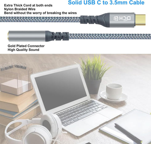USB-C to 3.5mm Audio Adapter, Braided Dongle for Samsung Galaxy S22, S21, S20, Pixel 7, Android Phones, Laptops.