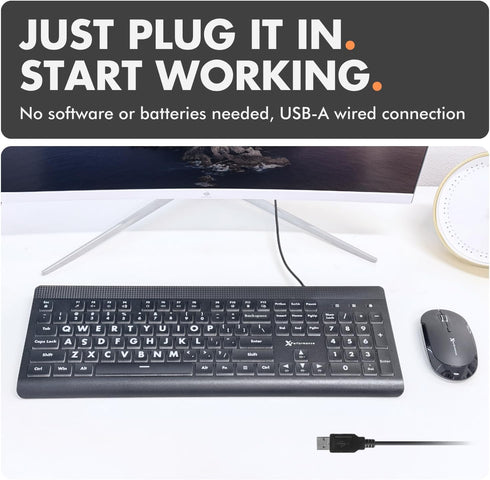 X9 Performance X9 7-Colors Large Print Backlit Computer Keyboard - Easy to See Big Letters - Lighted USB Wired Keyboard