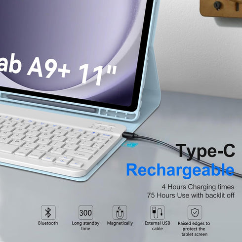 Keyboard Case for Samsung Galaxy Tab A9 Plus/A9+ 5G 11” (SM-X210/X216/X218), Detachable Wireless Bluetooth Keyboard,
