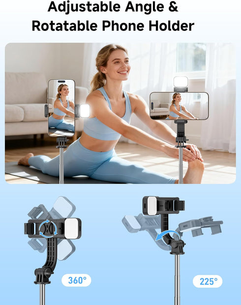 SelfieShow Mini Selfie Stick Travel Tripod for Cell Phone with Light, Extendable Selfie Stick for iPhone