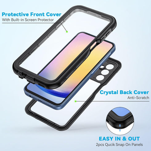 Lanhiem Case for Samsung Galaxy A25 5G, IP68 Waterproof Dustproof, Rugged Full Body Shockproof Cover, Black/Clear