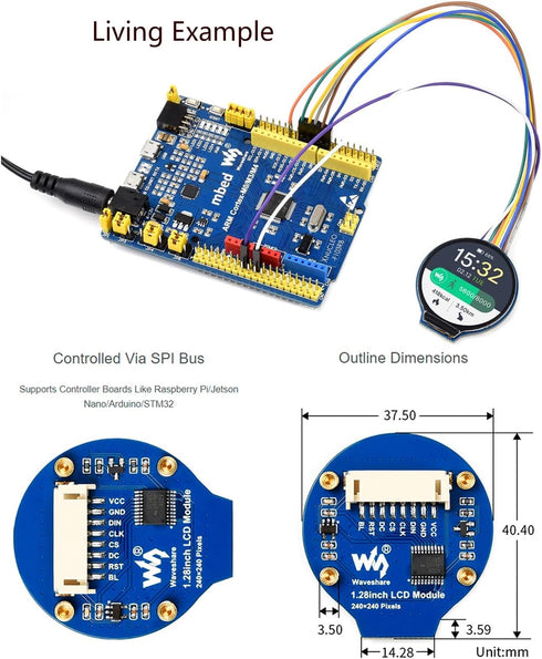 Bicool 1.28inch 240x240 65K Nano/STM32 Round LCD IPS Module Resolution RGB Colors SPI Interface for Arduino/Raspberry